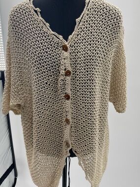 Lightweight Cream Open-Knit Button Cardigan